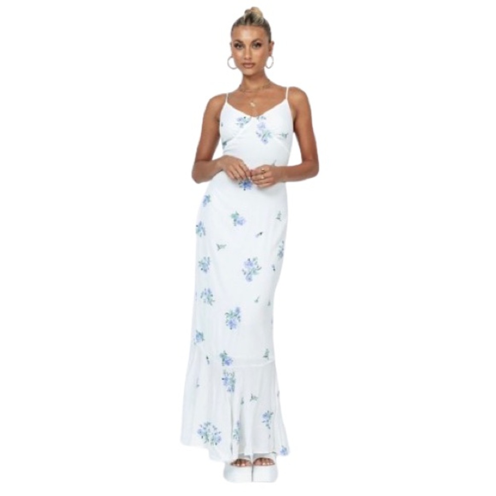 🆕 PRINCESS POLLY SING ALONG MAXI DRESS WHITE / BLUE Dress Size 4